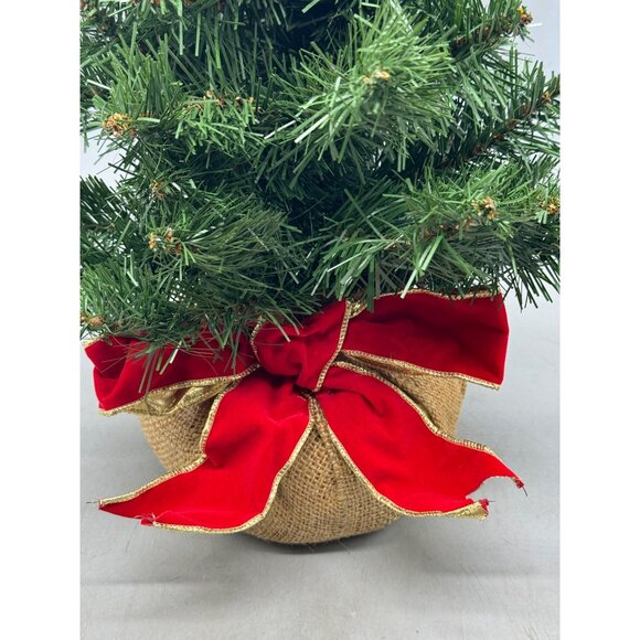 Artificial Christmas Tree mini With Red Bow & Burlap Base 18" green brown READ - Picture 4 of 9
